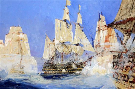 Charles Dixon (1872-1934) Warships in battle 11.25 x 16.5in.